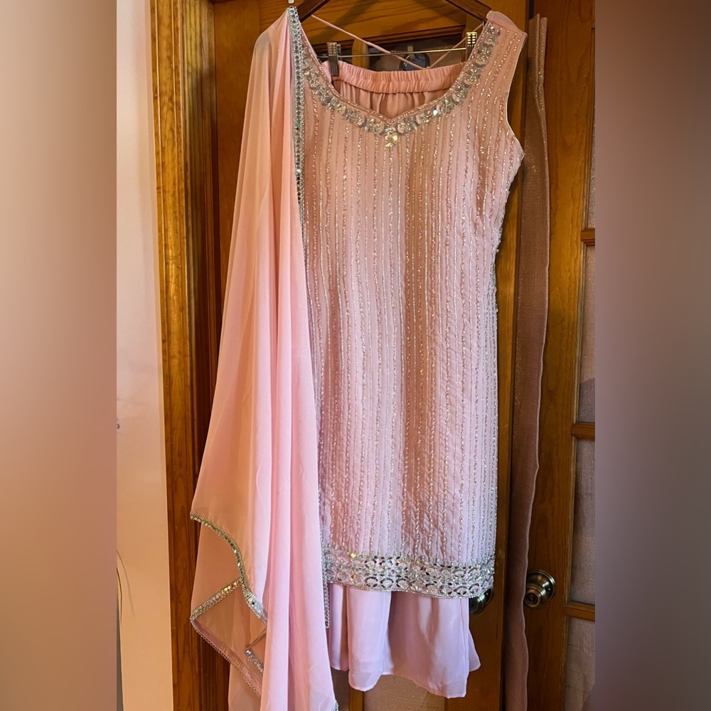 Pink Sleeveless V-Neck Formal sleeveless Indian suit with palazzo pants